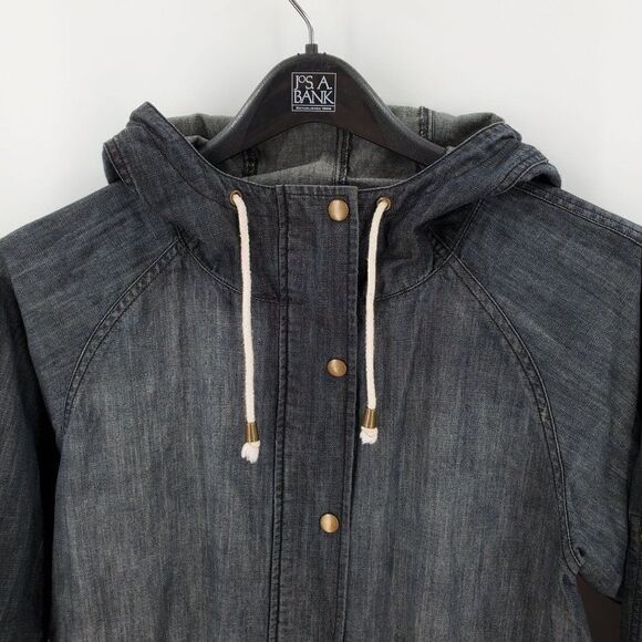 Ellison Denim Jacket Womens Hooded Roll Tab Sleeve Zip Button Front Blue Small - Picture 2 of 10